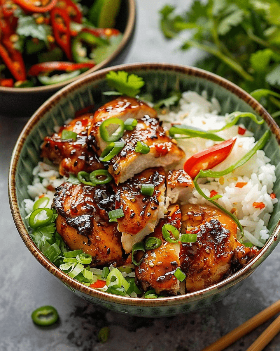 Sweet Chili Chicken Rice Bowls with Chicken Thighs