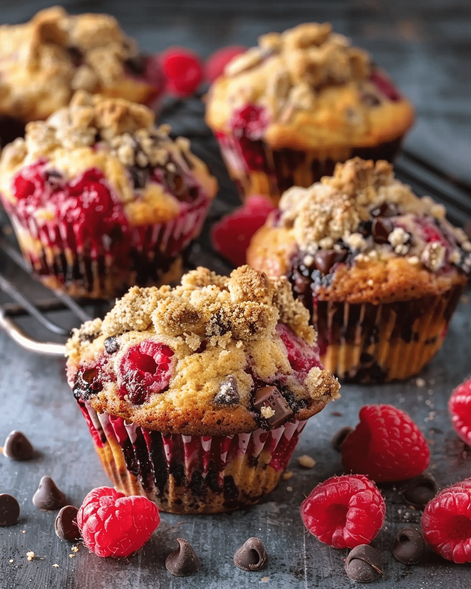 Raspberry and Chocolate Chip Muffins with Crumble Topping