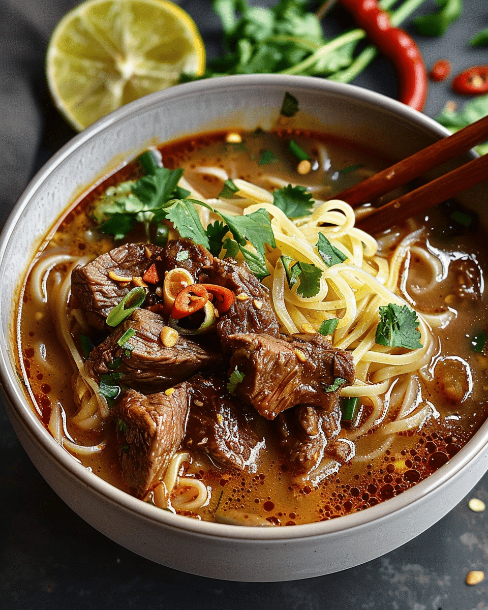 Delicious Satay Beef Noodle Soup