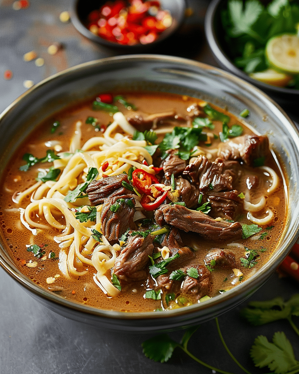 Delicious Satay Beef Noodle Soup