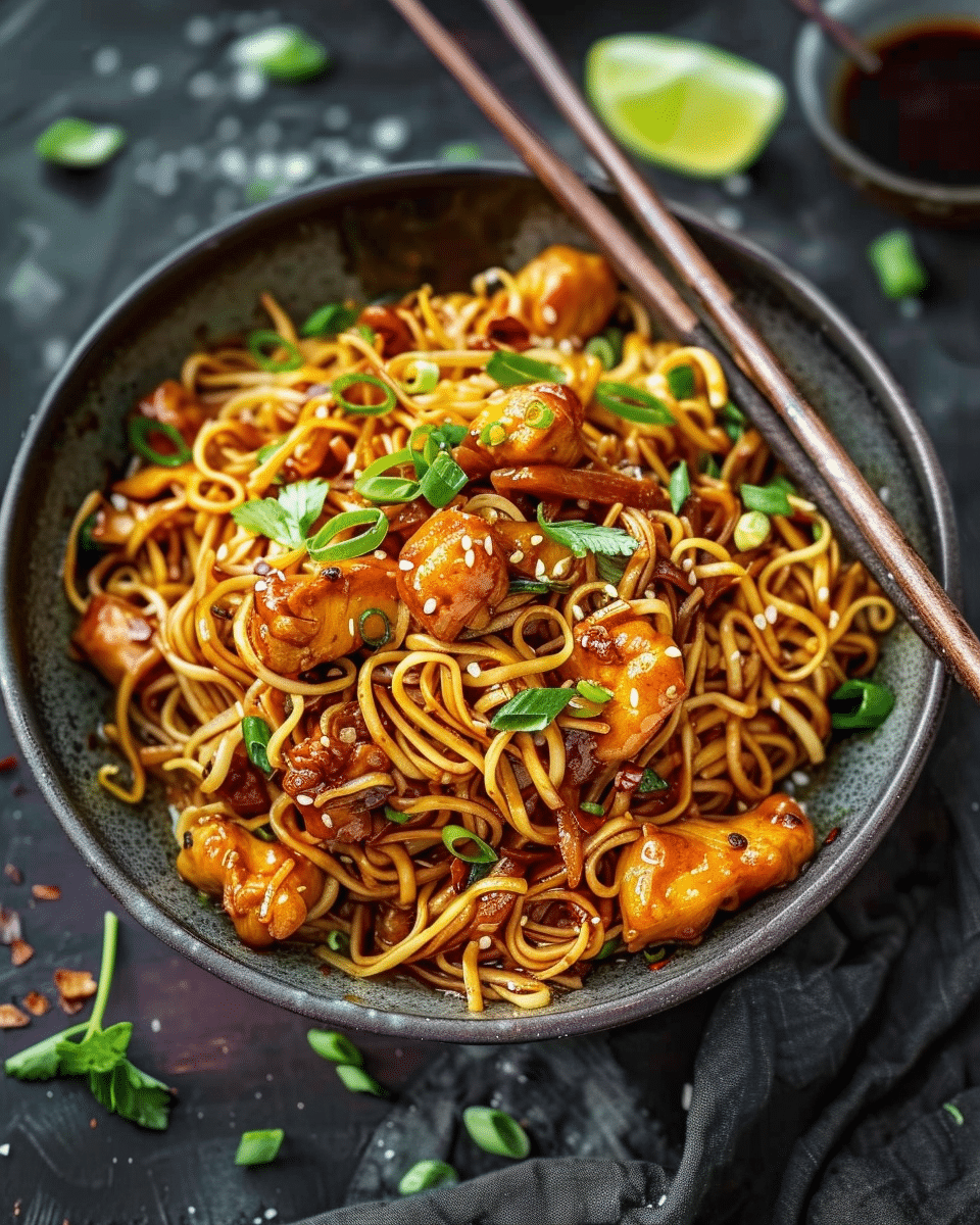Sticky Garlic Chicken Noodles