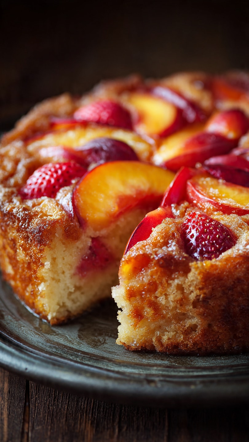 Strawberry Peach Greek Yogurt Cake