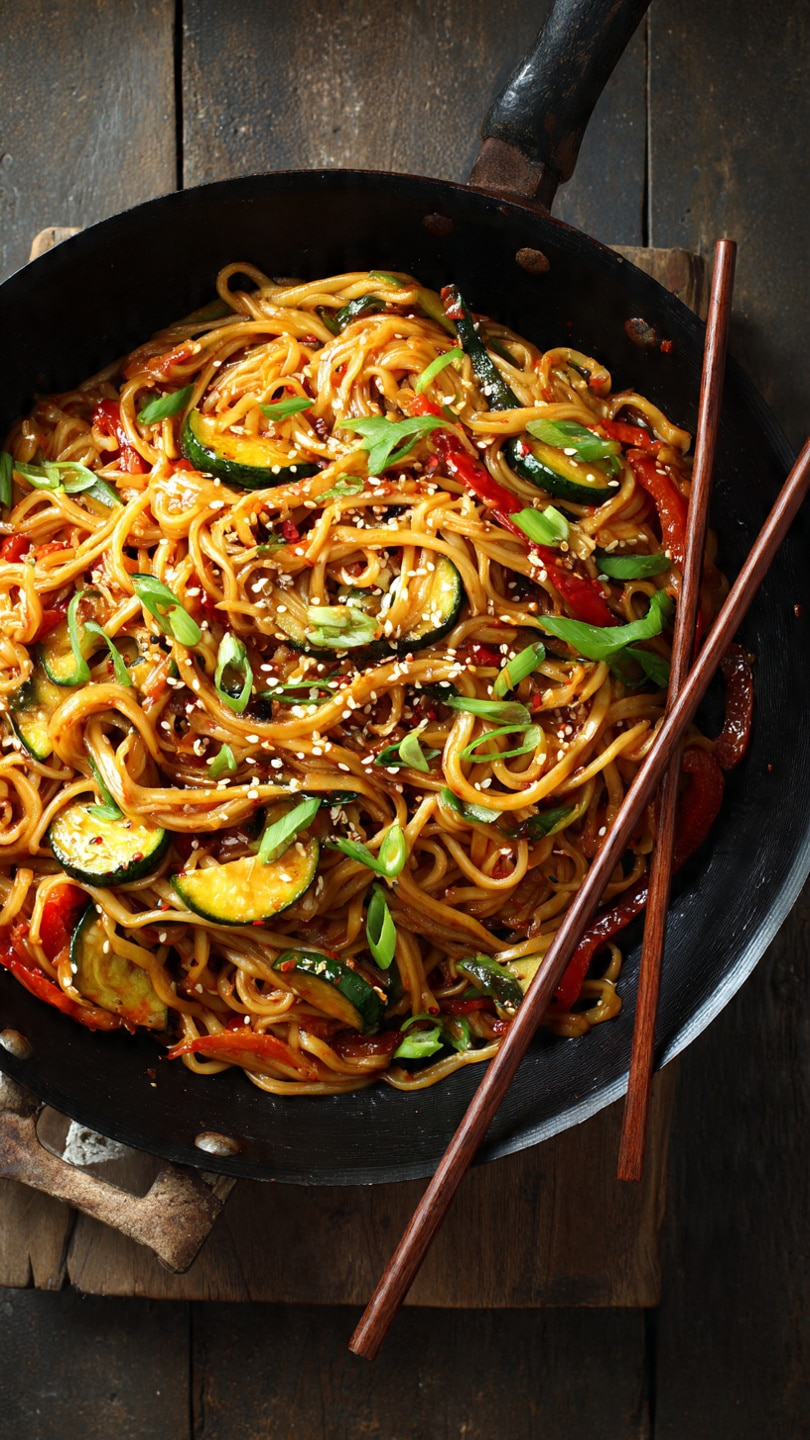 Korean-Style Spicy Garlic Noodle Stir-Fry with Veggies