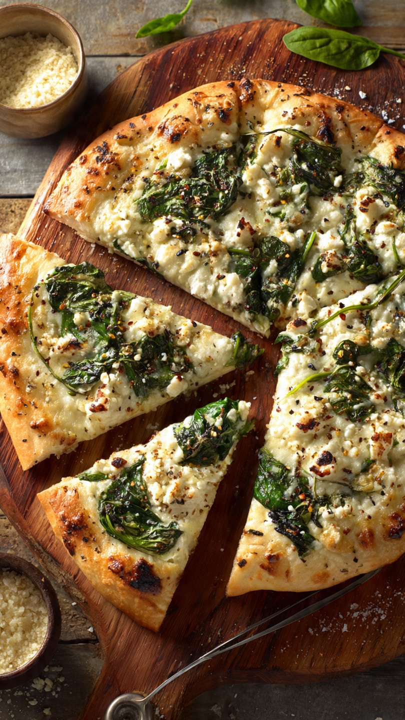 Greek Roasted Garlic Spinach White Pizza Delight