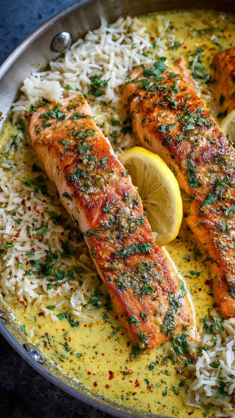 One-Pan Coconut Curry Salmon with Garlic Butter