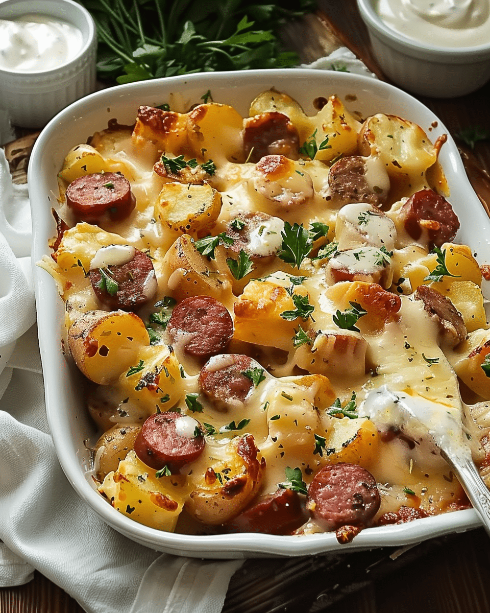 Cheesy Ranch Potatoes and Smoked Sausage