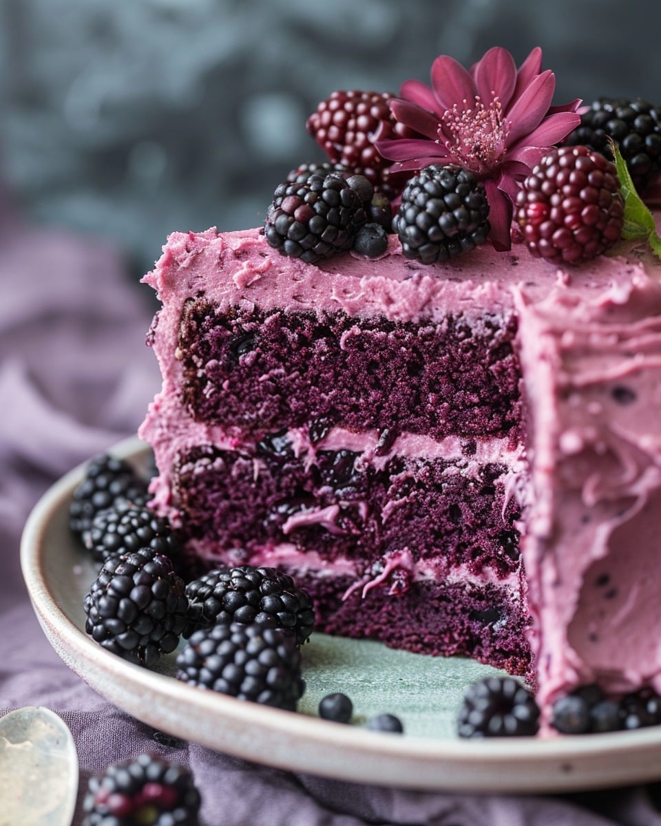 Irresistible Blackberry Velvet Cake with Lush Blackberry Frosting