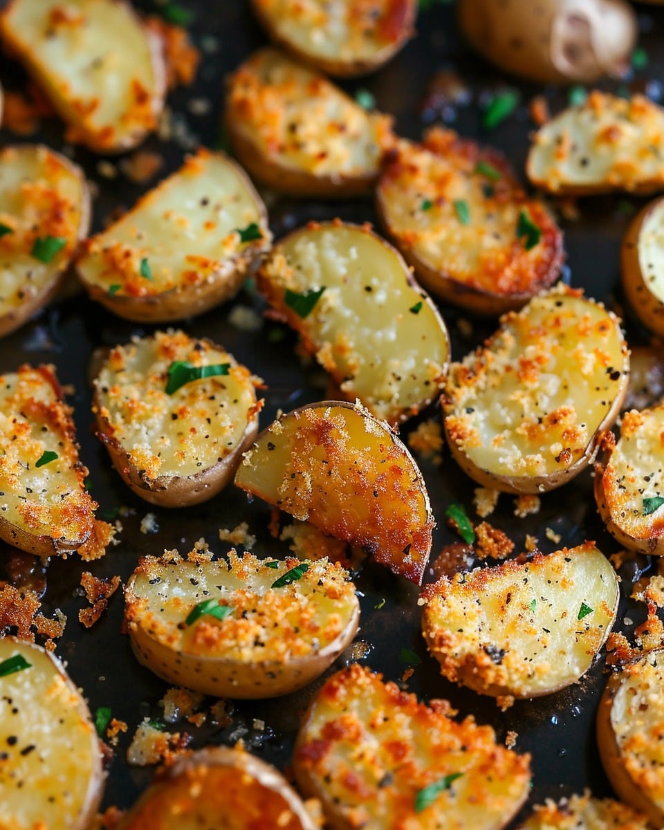 Crispy Garlic Parmesan Crusted Potatoes