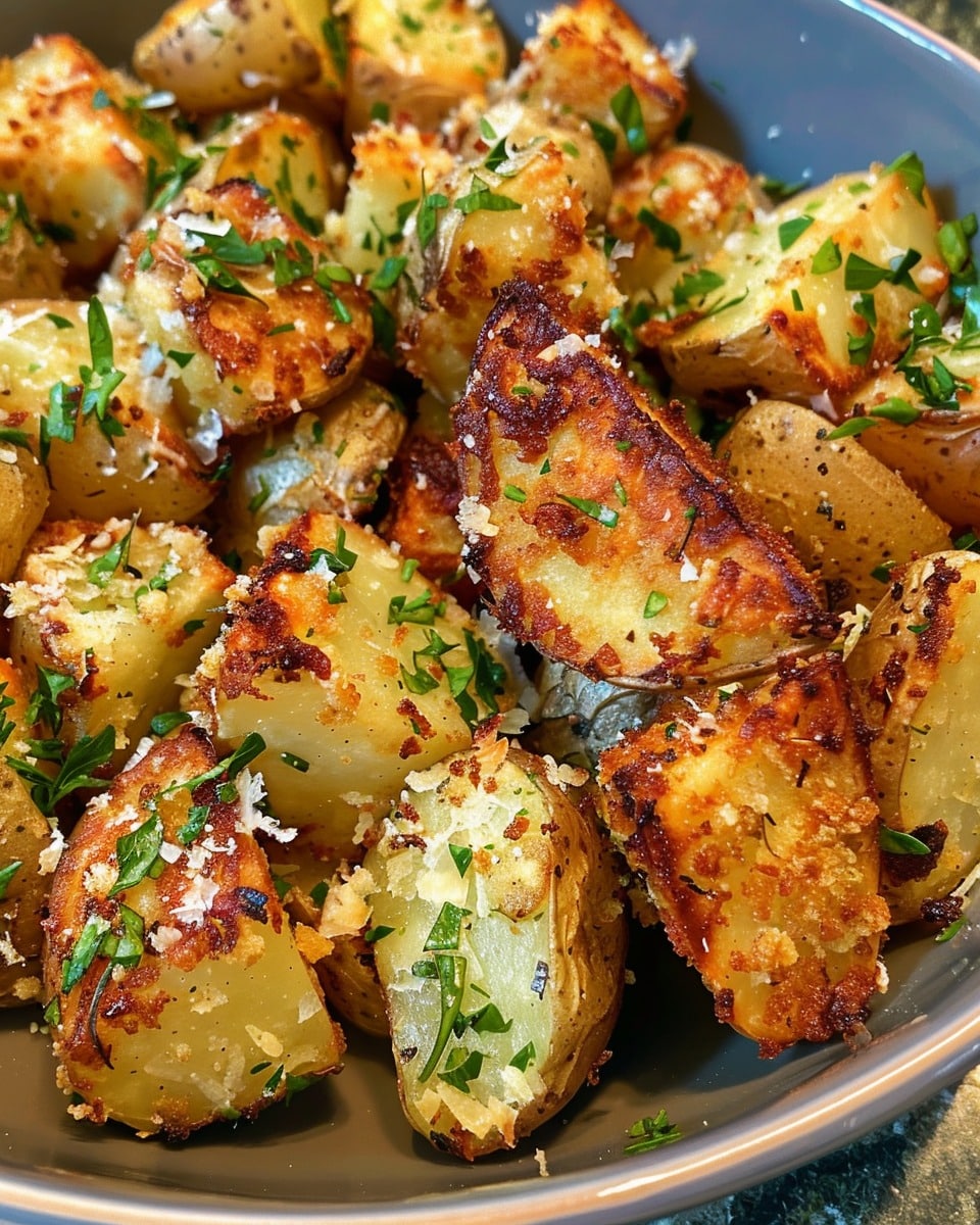 Crispy Garlic Parmesan Crusted Potatoes