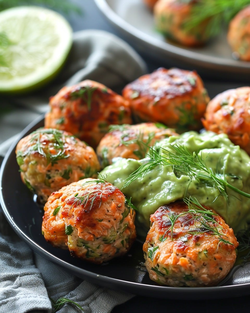 Baked Salmon Meatballs with Avocado Sauce