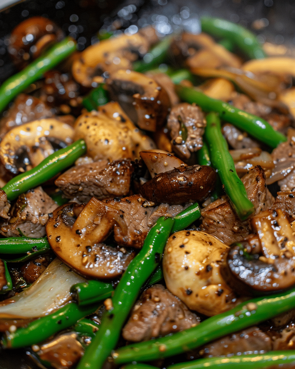 Black Pepper Beef, Mushroom & Green Bean Stir-Fry