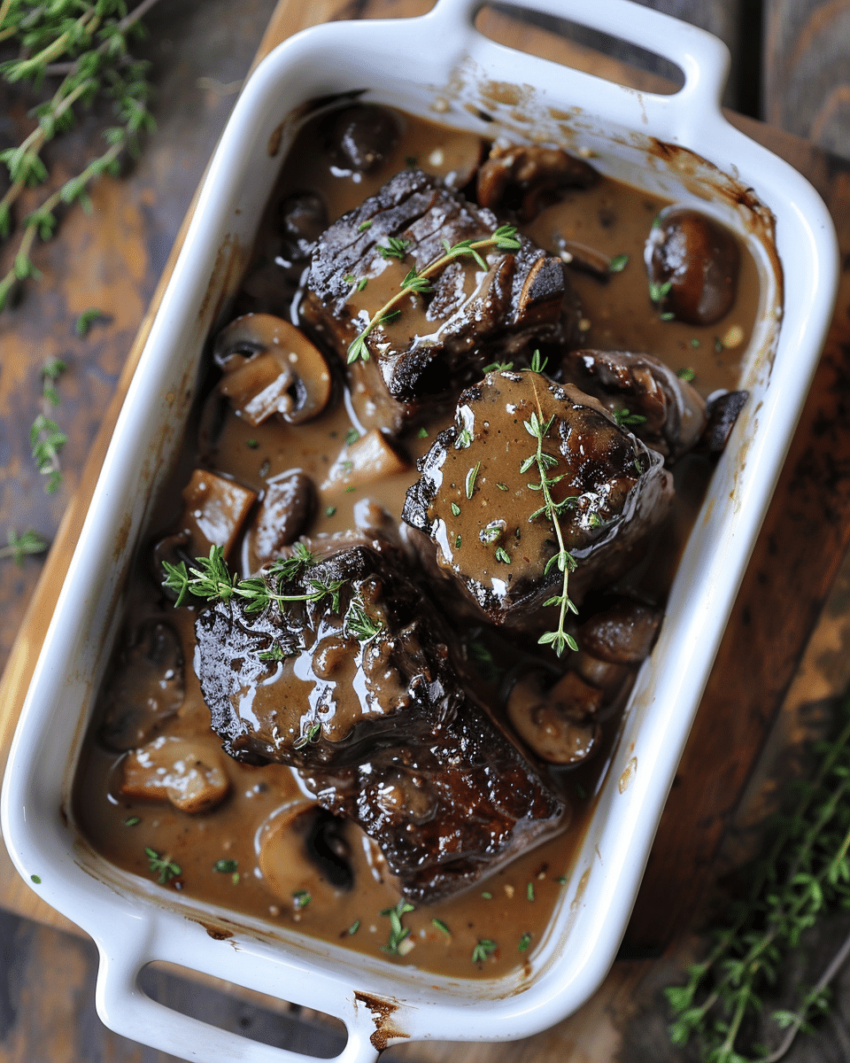 Coffee-Braised Beef Short Ribs with Creamy Mushroom Gravy