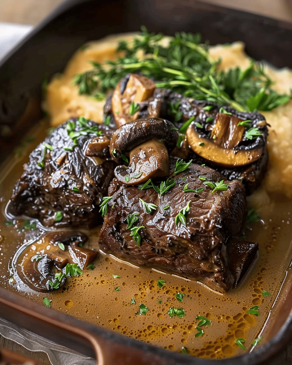 Coffee-Braised Beef Short Ribs with Creamy Mushroom Gravy