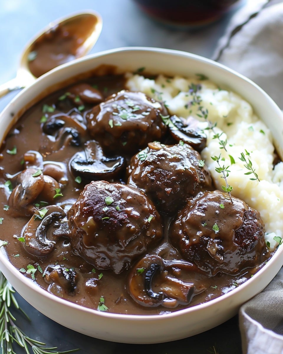 The Best Salisbury Steak Meatballs with Rich Mushroom Gravy