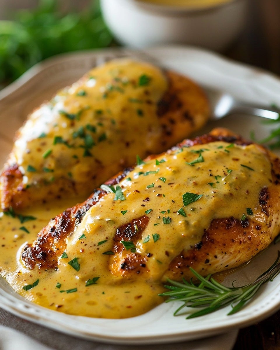 Pretzel Chicken with Mustard-Cheddar Sauce