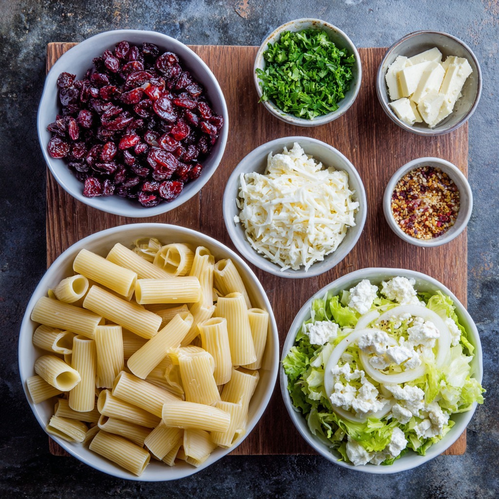 Feta & Cranberry Rigatoni Salad with Lemon Vinaigrette