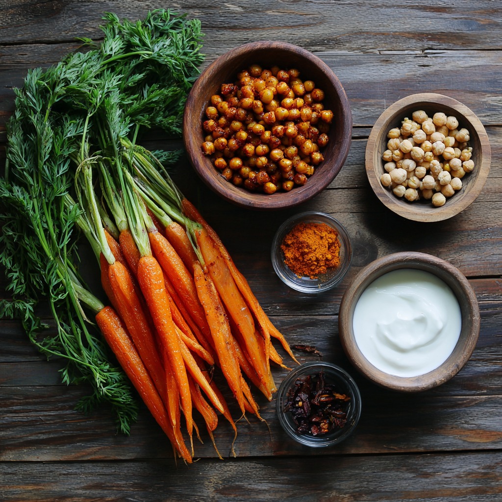 Spicy Maple Roast Carrots with Crispy Chickpeas and Yogurt Sauce