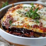 Burrata Eggplant Parmigiana with Caramelized Onions & Parmesan Cream