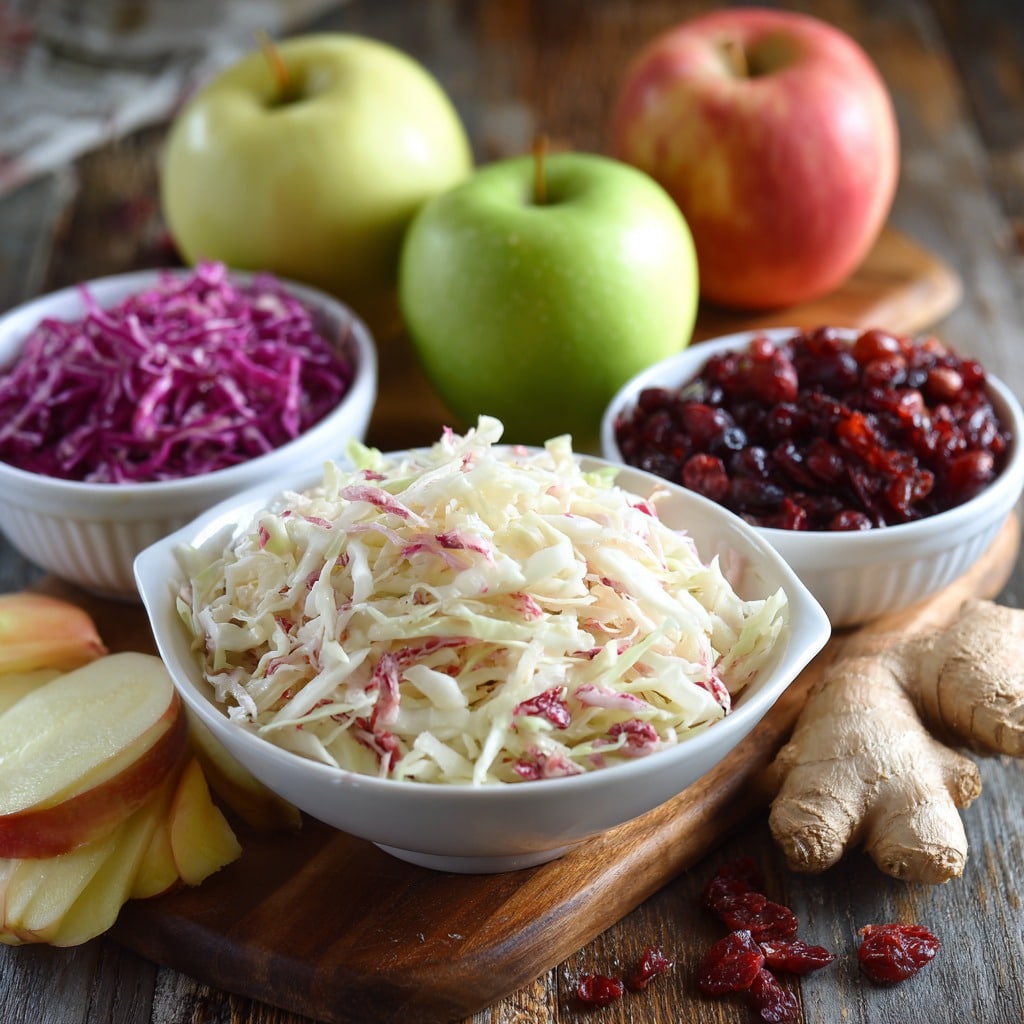 Apple Cranberry Coleslaw with Creamy Ginger Dressing