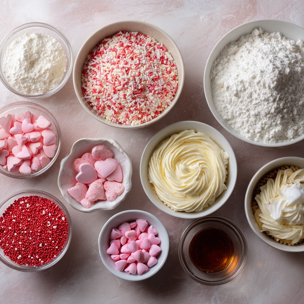 Love Cupcakes with Frosting and Heart-Shaped Candies