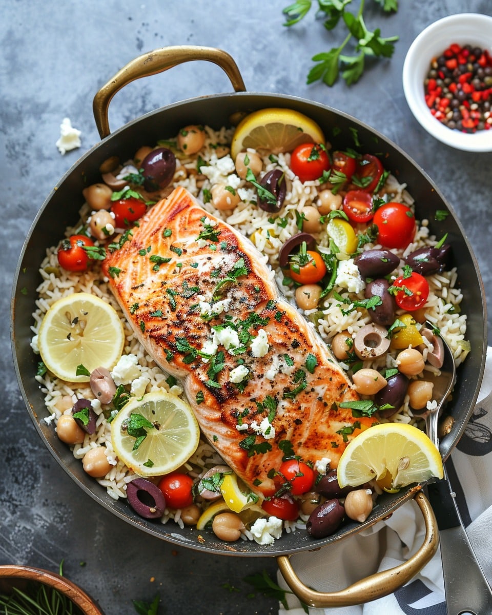 Mediterranean Salmon and Lemon Rice with Chickpeas