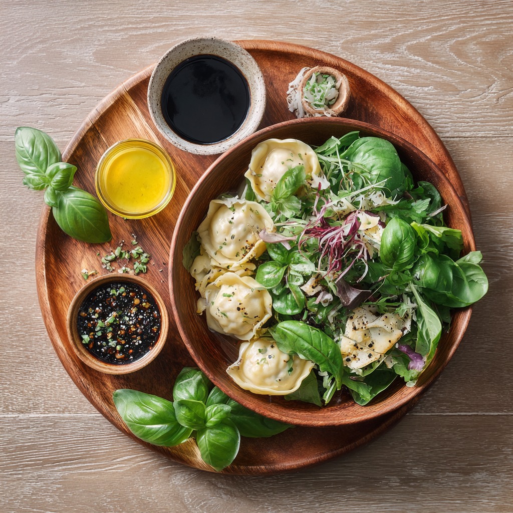 Chilled Dumpling Salad with Basil and Balsamic Dressing