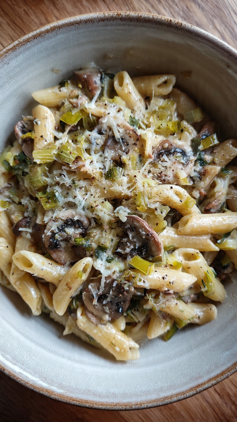 Caramelized Leek and Mushroom Pasta with Gruyere