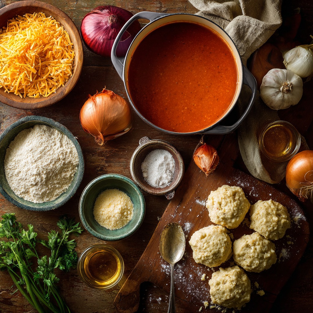 Tomato Soup with Cheddar Bay Dumplings