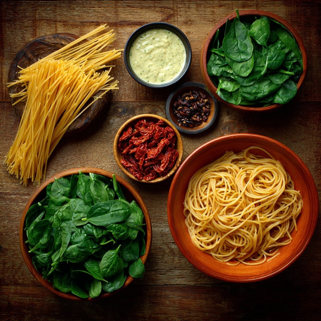 Spaghetti & Spinach with Sun-Dried Tomato Cream Sauce