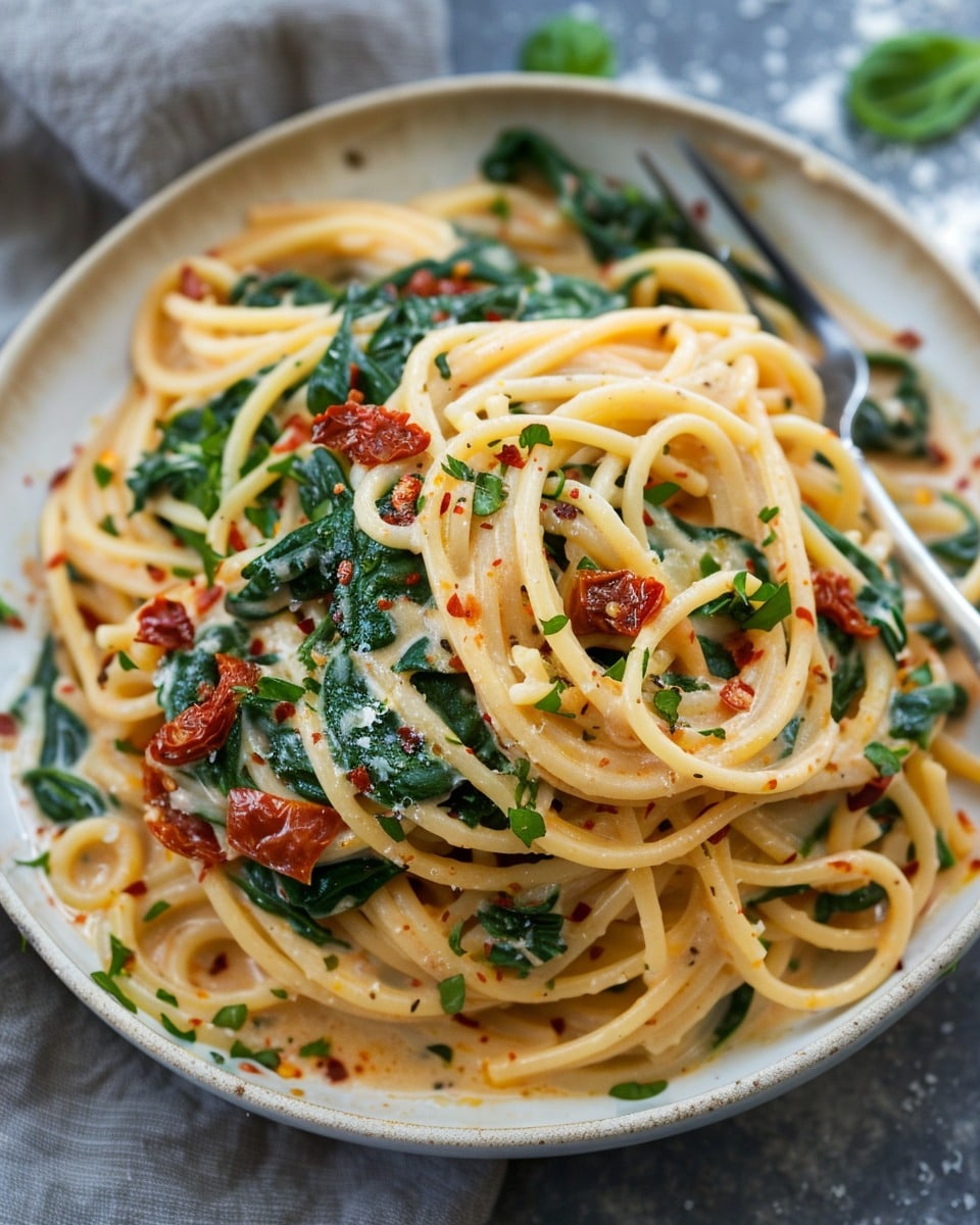 Spaghetti & Spinach with Sun-Dried Tomato Cream Sauce