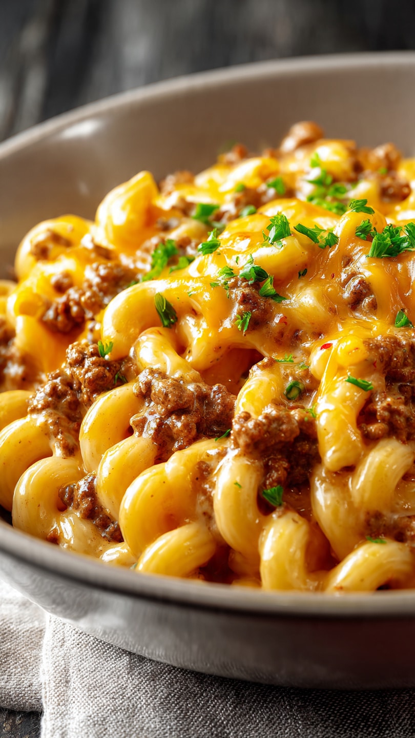 Easy Loaded Cheeseburger Alfredo Pasta