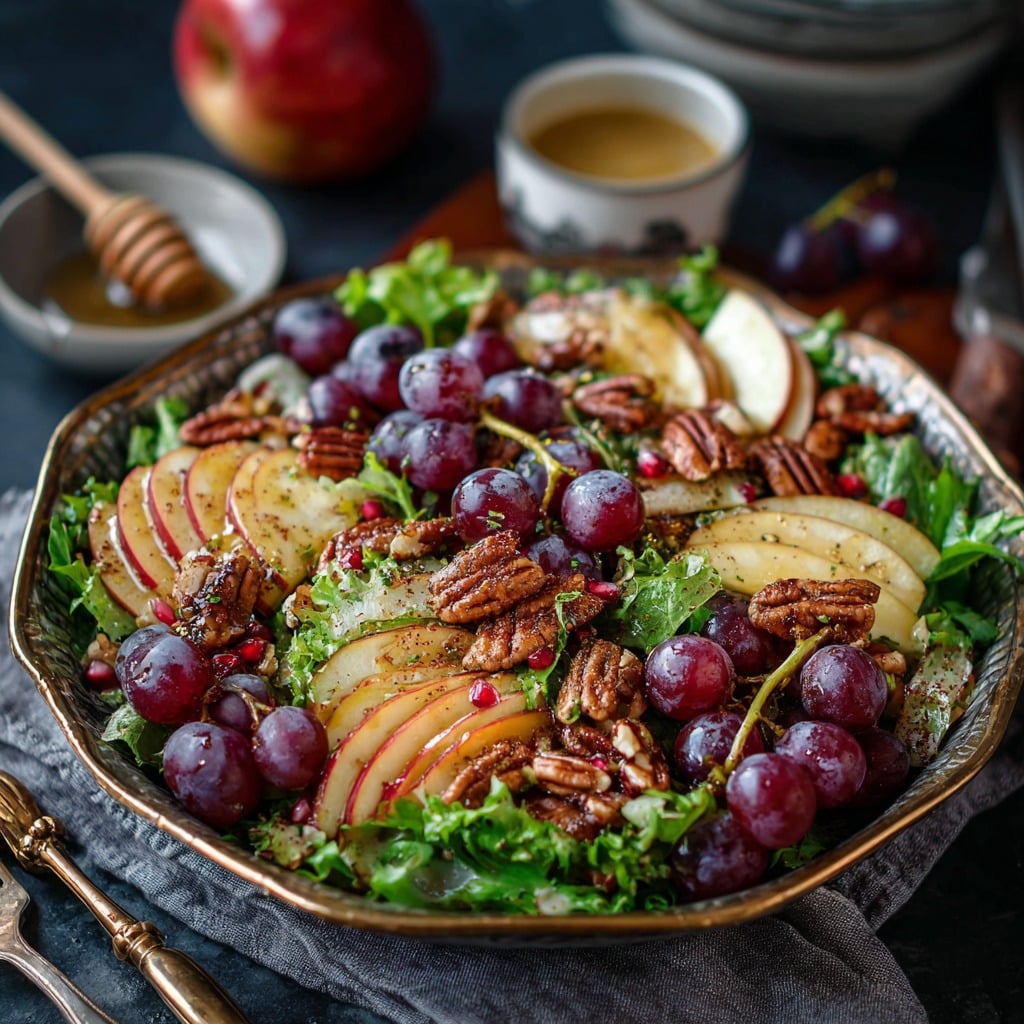 Irresistible Cinnamon-Spiced Apple and Red Grape Salad with Toasted Pecans and Honey Drizzle