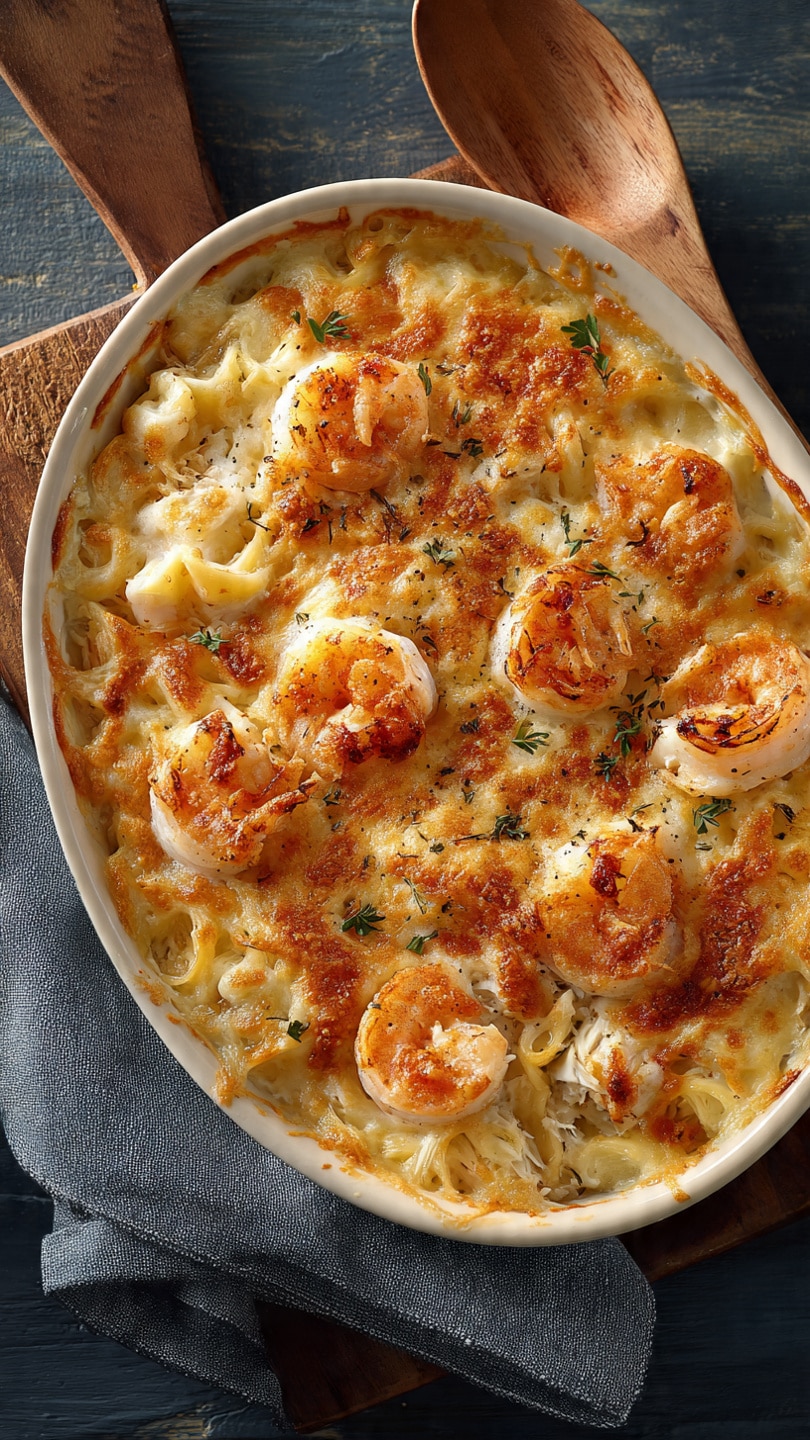 Cheesy Shrimp & Crab Bake