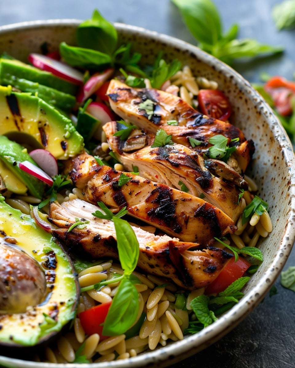 Grilled Chicken Orzo Salad with Avocado