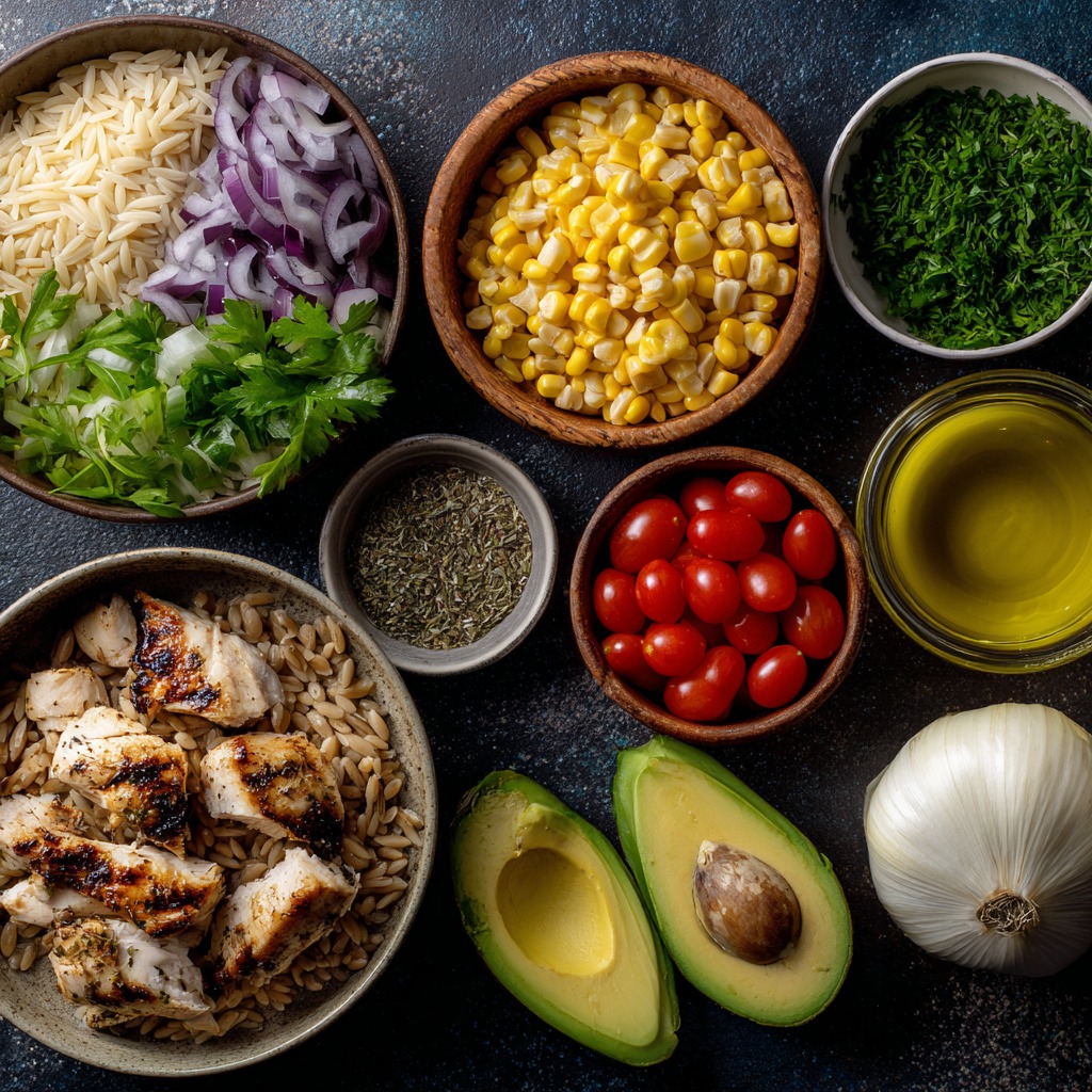 Grilled Chicken Orzo Salad with Avocado