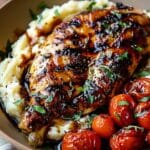 Balsamic Grilled Chicken with Herbed Mashed Potatoes & Roasted Tomatoes