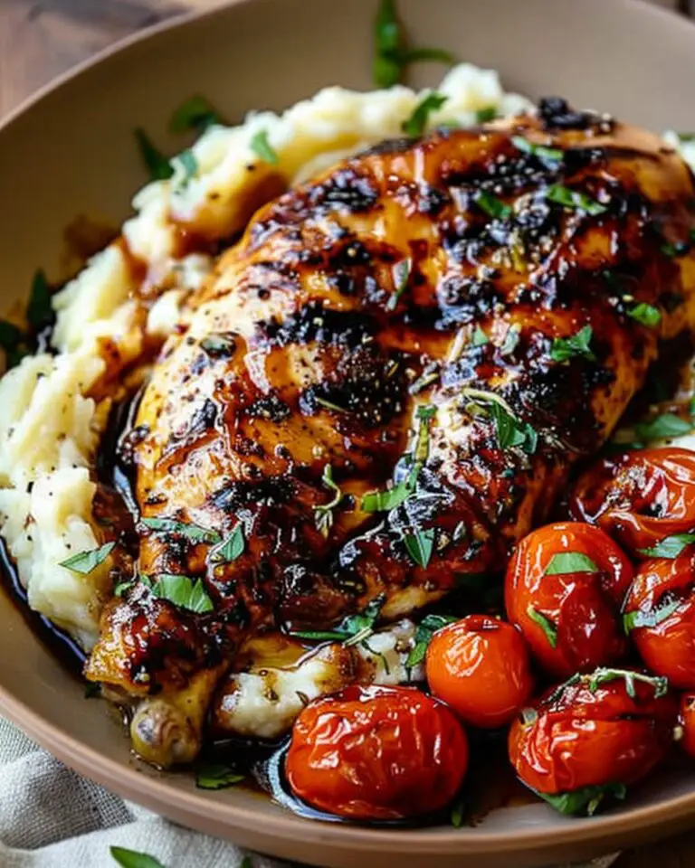 Balsamic Grilled Chicken with Herbed Mashed Potatoes & Roasted Tomatoes
