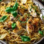 Lemon Basil Chicken Pasta with Crispy Capers
