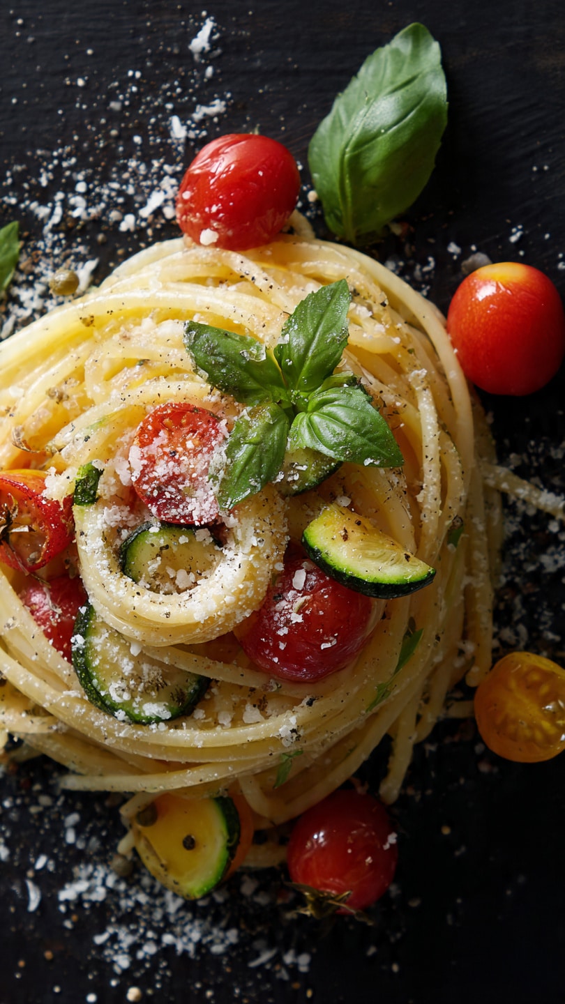 Fresh Garden Tomato Zucchini Pasta