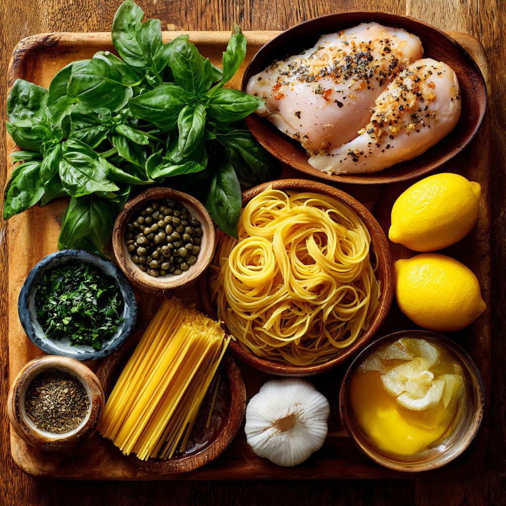 Lemon Basil Chicken Pasta with Crispy Capers