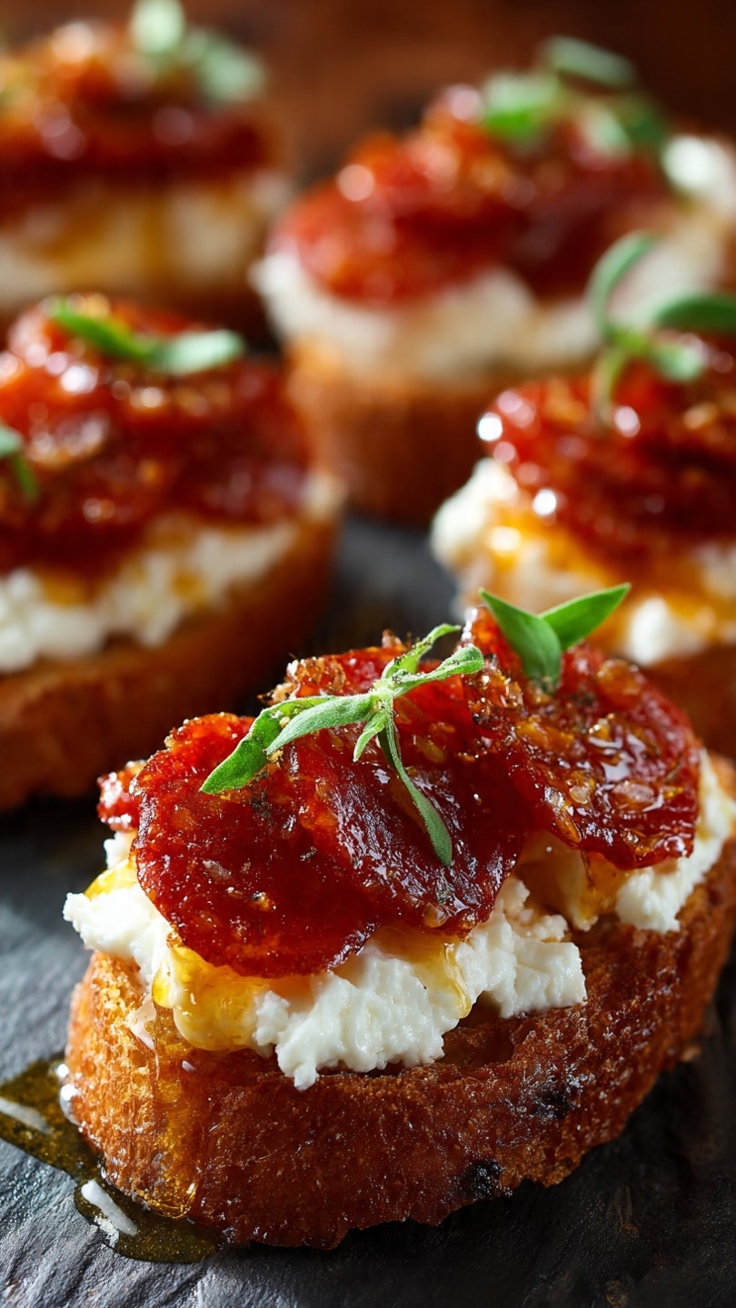 Whipped Goat Cheese with Crispy Pepperoni & Hot Honey