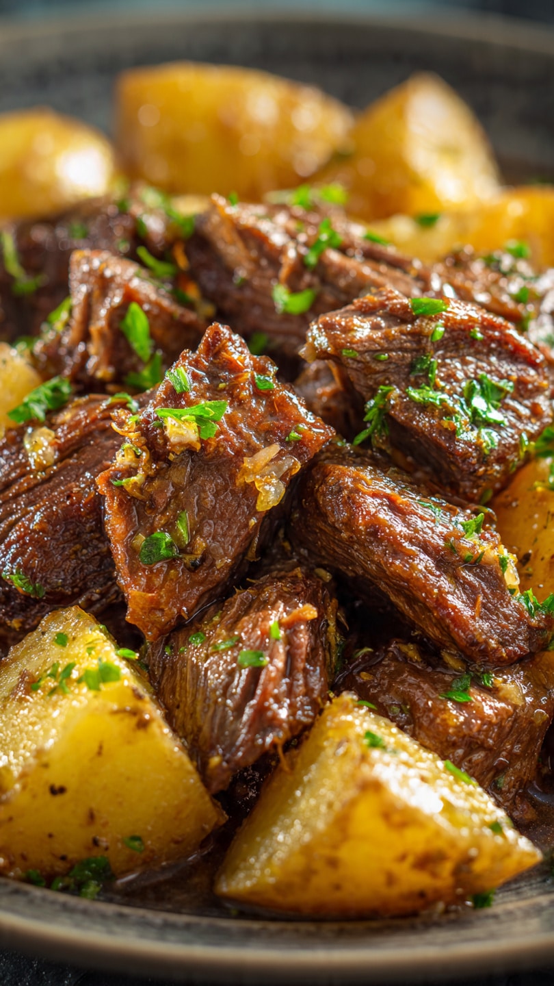 Slow Cooker Garlic Butter Beef with Potatoes