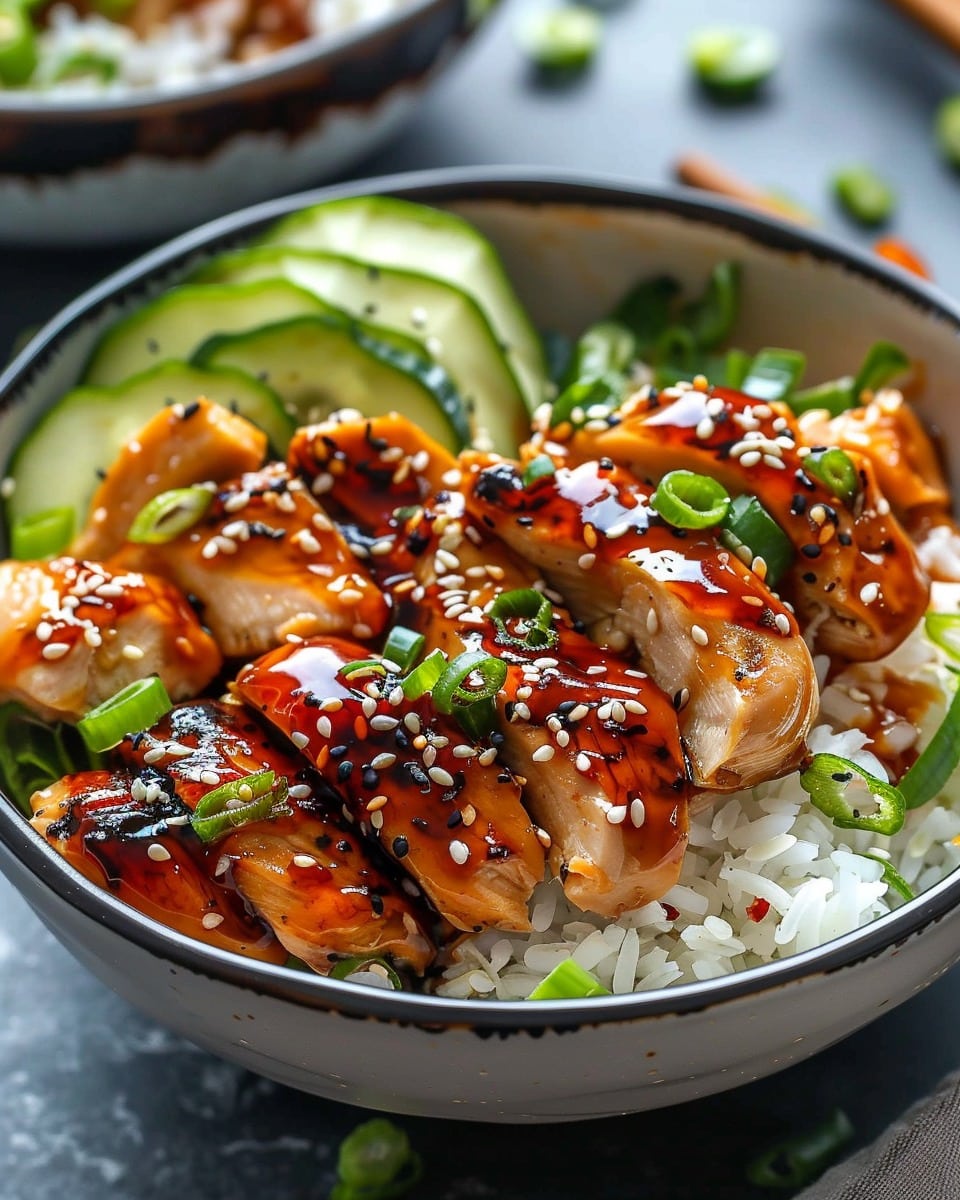 Honey-Ginger Chicken Bowls topped with Yum Yum Sauce