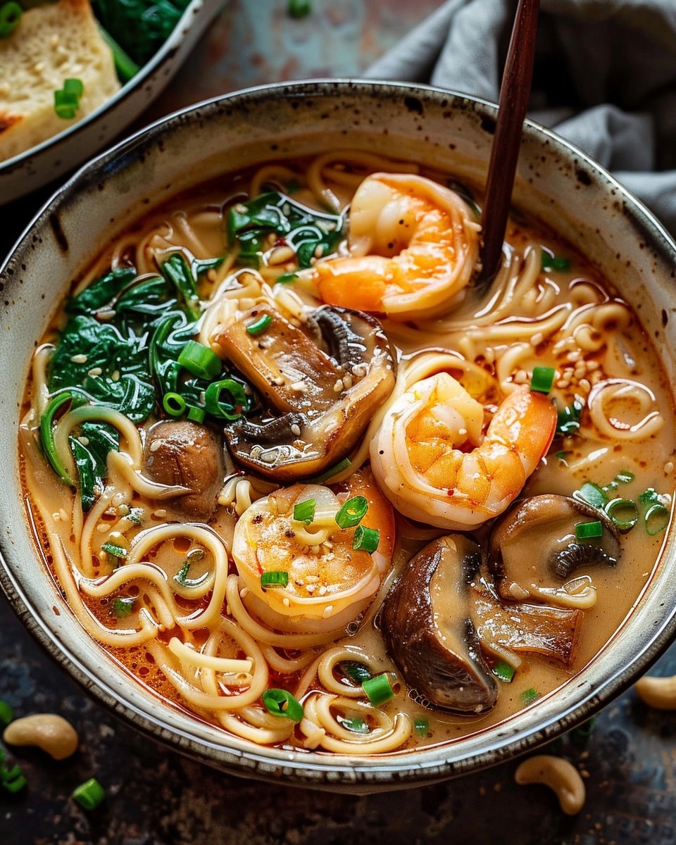 Creamy Peanut Shrimp and Mushroom Noodle Soup