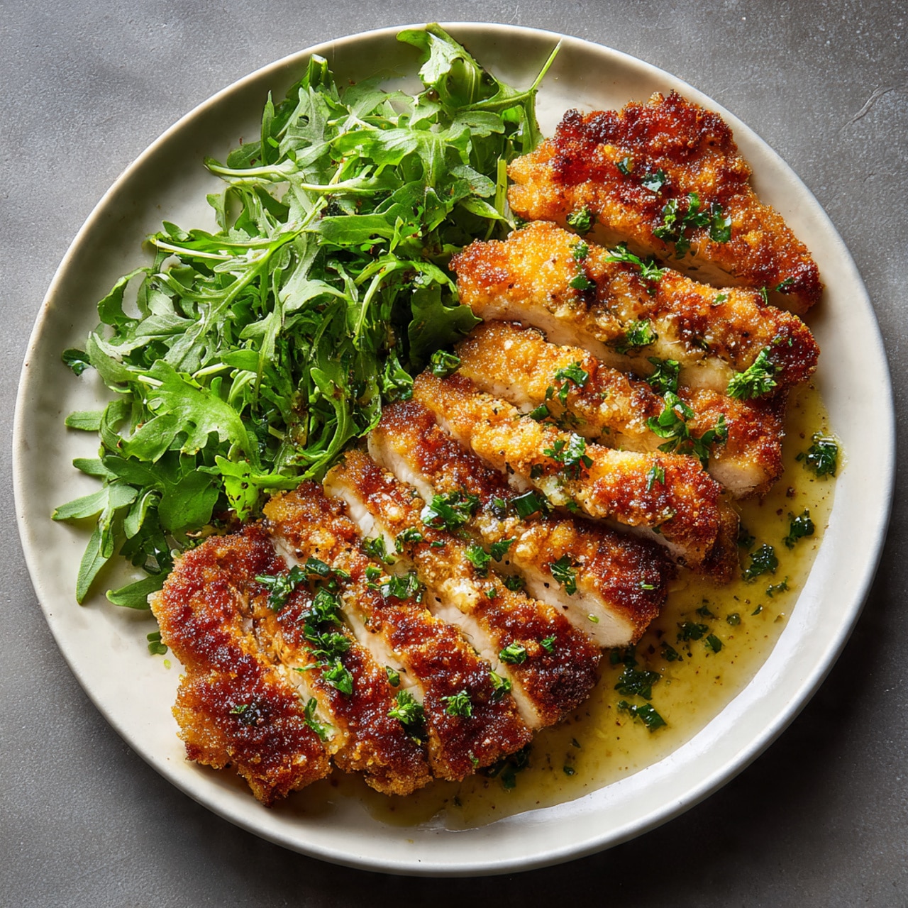 Crispy Chicken Cutlets with Lemon Garlic Butter Sauce