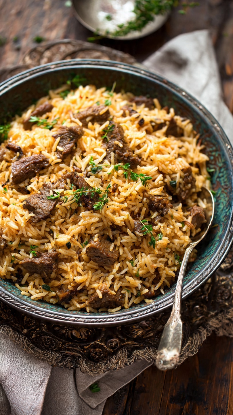 Savory Beef and Mushroom Rice Pilaf