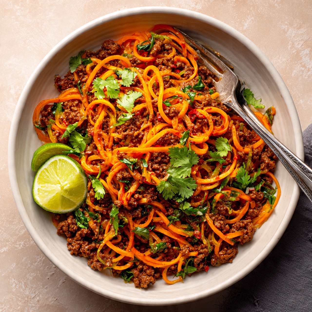 Harissa Ground Beef with Carrot Noodles