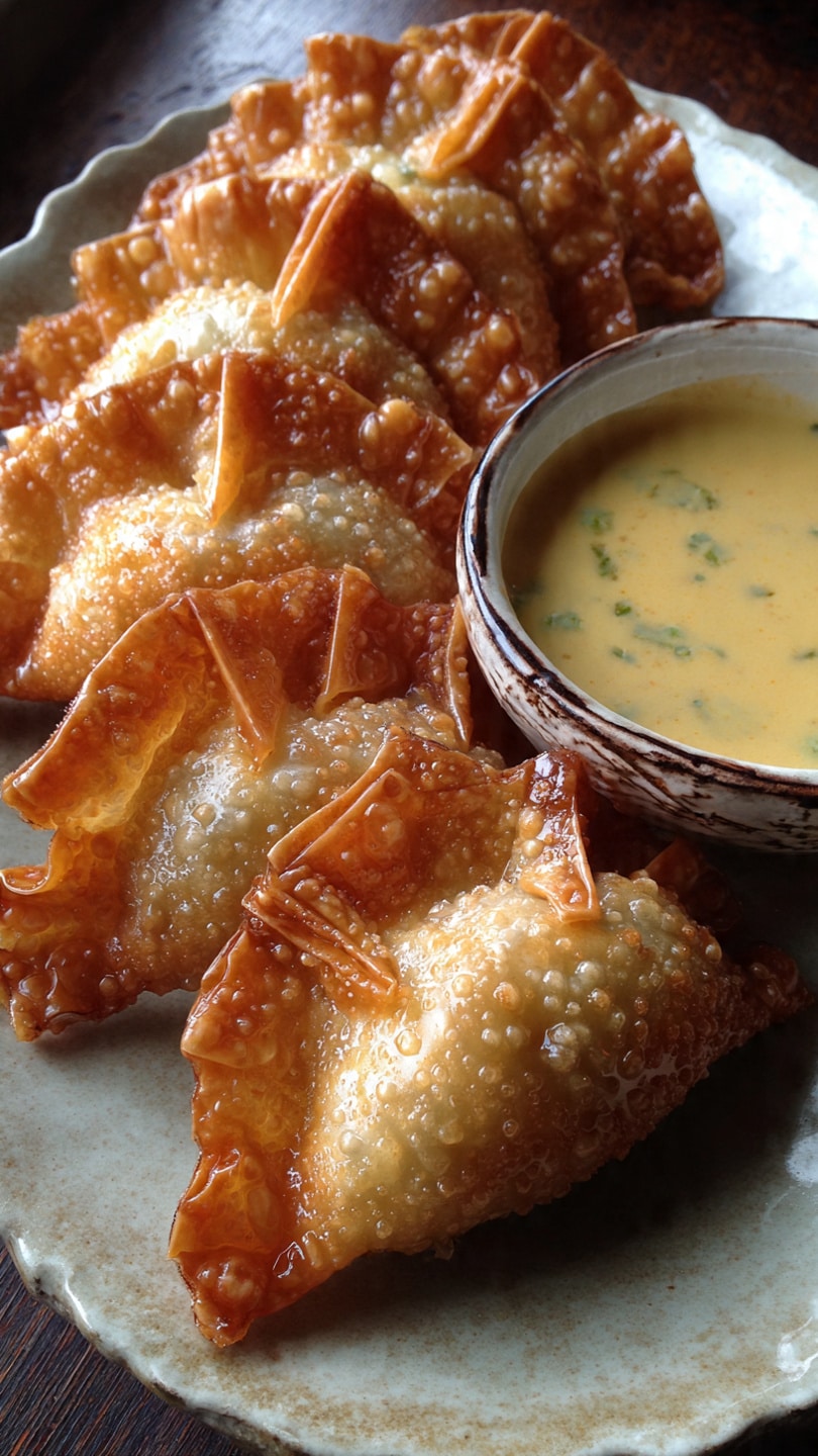 The Best Golden Baked Potstickers with Creamy Thai Curry Dip