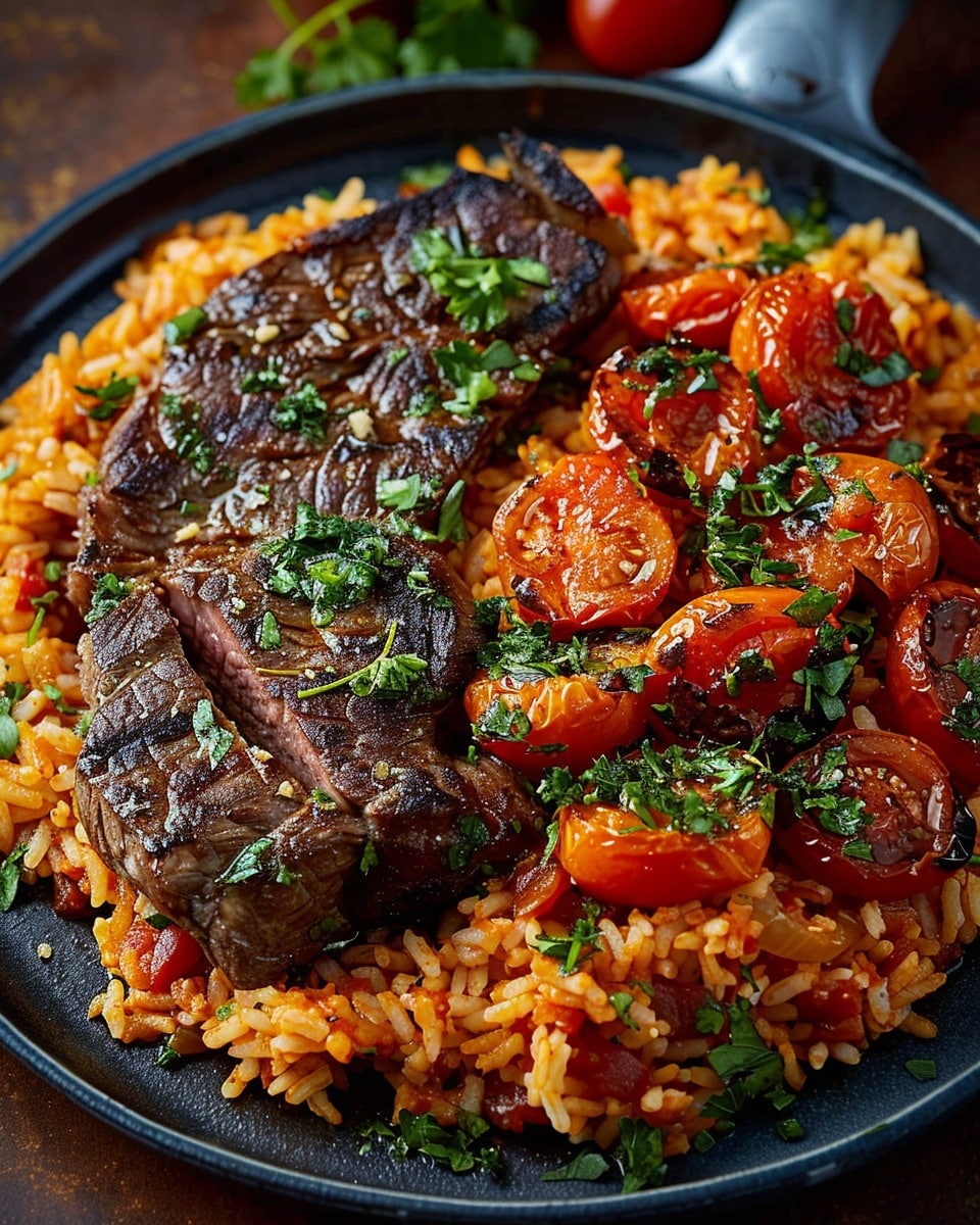 Juicy Steak with Tomato Rice Goodness