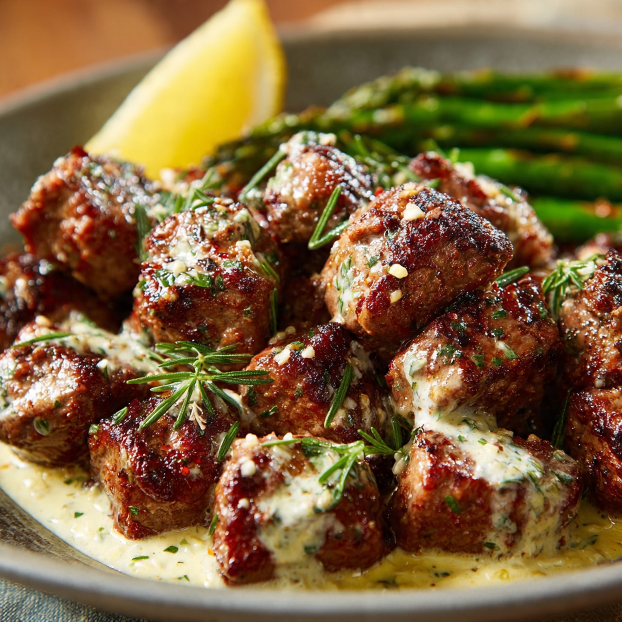 Tender Steak Bites in Garlic Butter with Creamy Parmesan Sauce